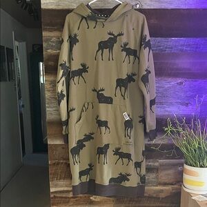 Lazy One Olive Moose Print sweatshirt Dress